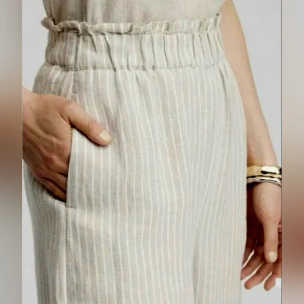 Chico's Women 100% Linen Wide-Leg Culotte Pants High Rise Oatmeal $109 12/Large - Picture 5 of 16